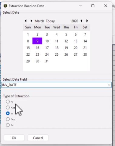 Extraction Based on Date dialog